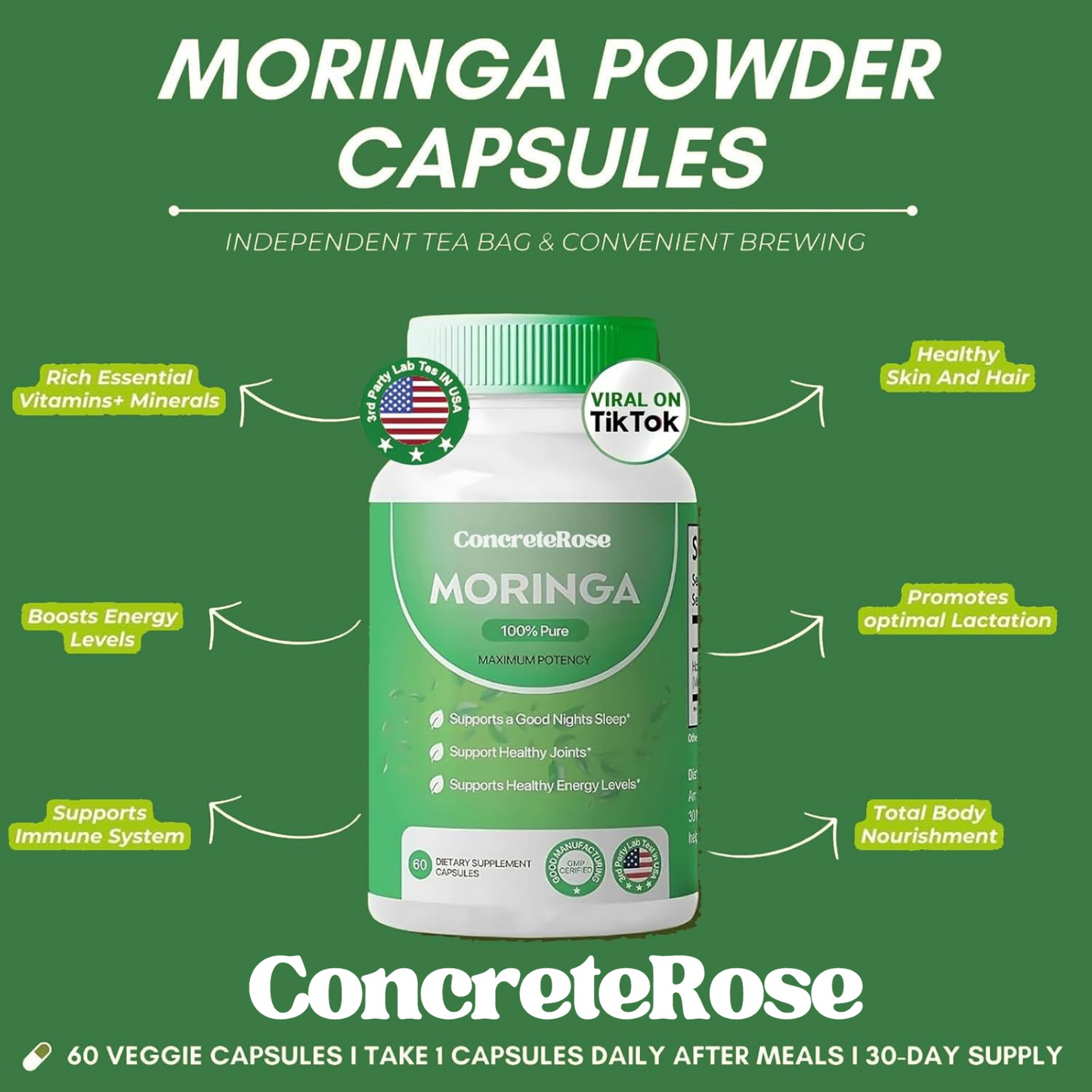 Moringa Powder Capsules - 60ct